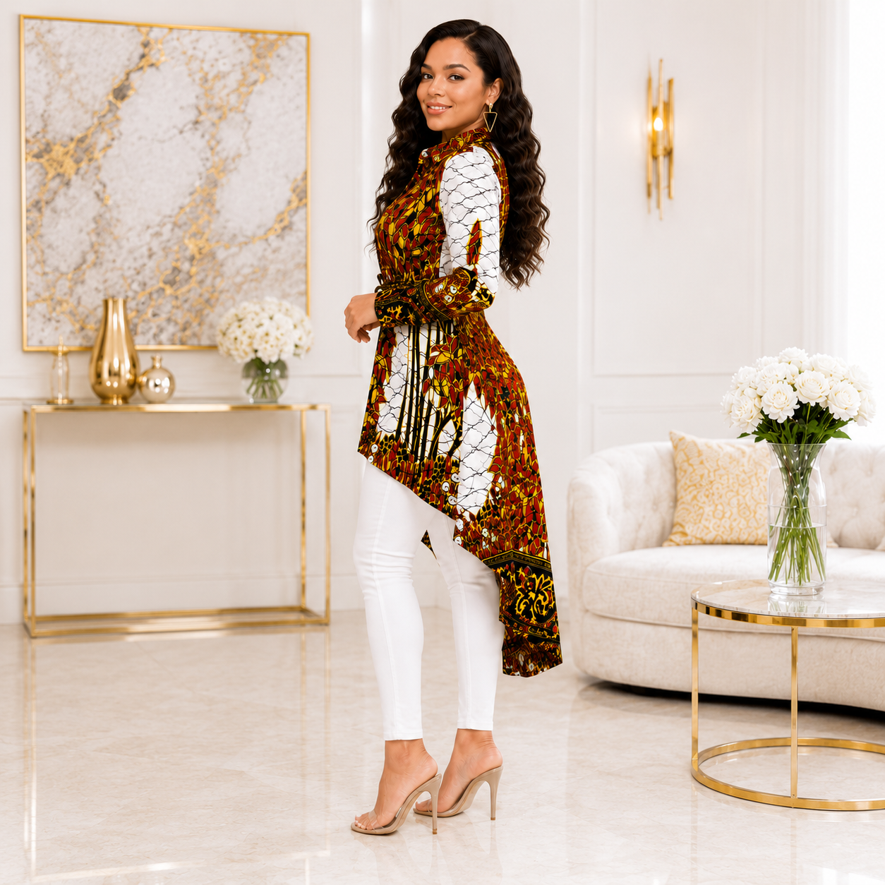 Duma Mbili Kente African Print High Low Button up Shirt