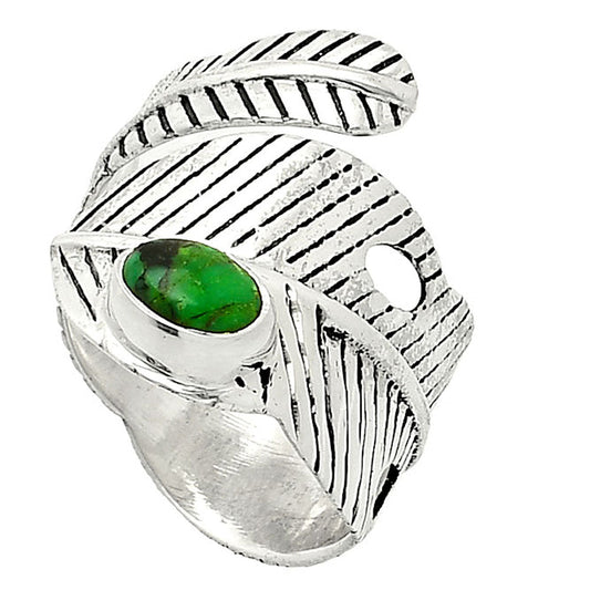 Adjustable Feather Green Matrix Turquoise Ring size-7.5 R-1473 SDR237031
