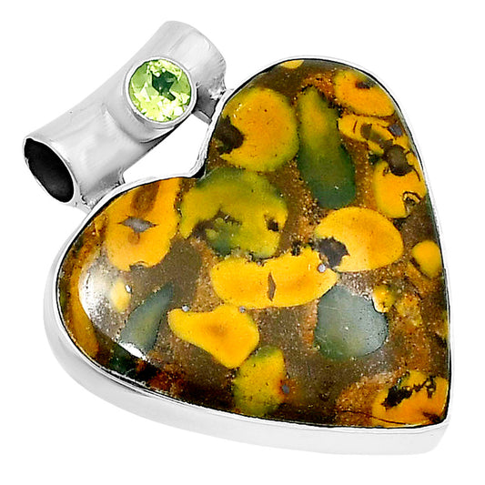 Premium Heart Bamboo Jasper & Peridot Pendant P-1300 56-EP10649 by DESIRE GEM