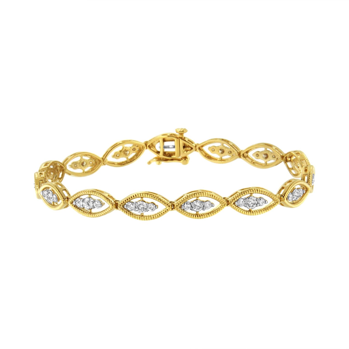 10K Yellow Gold Plated .925 Sterling Silver 1 cttw Prong Set Round-Cut Diamond Link Bracelet (J-K Color, I1-I2 Clarity) - 7.2