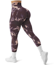 High Waist Tie-Dye Seamless Peach Yoga Tights
