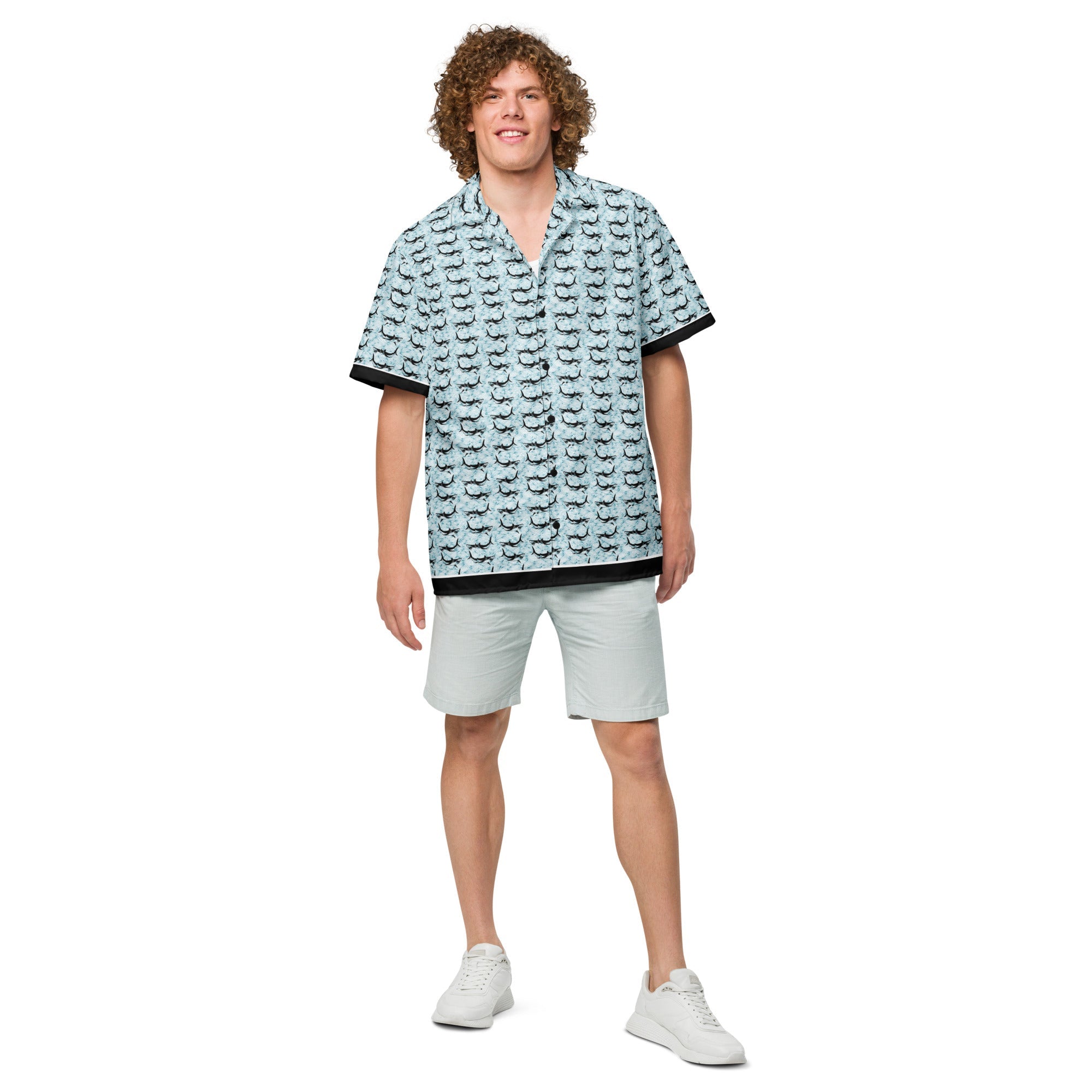 Shark Frenzy button shirt by Cosmic Kollections