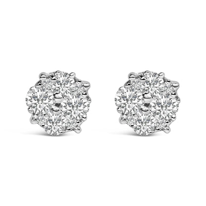.925 Sterling Silver 1/2 cttw Prong Set Round-Cut Diamond Cluster Stud Earring (I-J Color, I2-I3 Clarity)