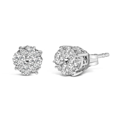 .925 Sterling Silver 1/2 cttw Prong Set Round-Cut Diamond Cluster Stud Earring (I-J Color, I2-I3 Clarity) by Infinite Jewels