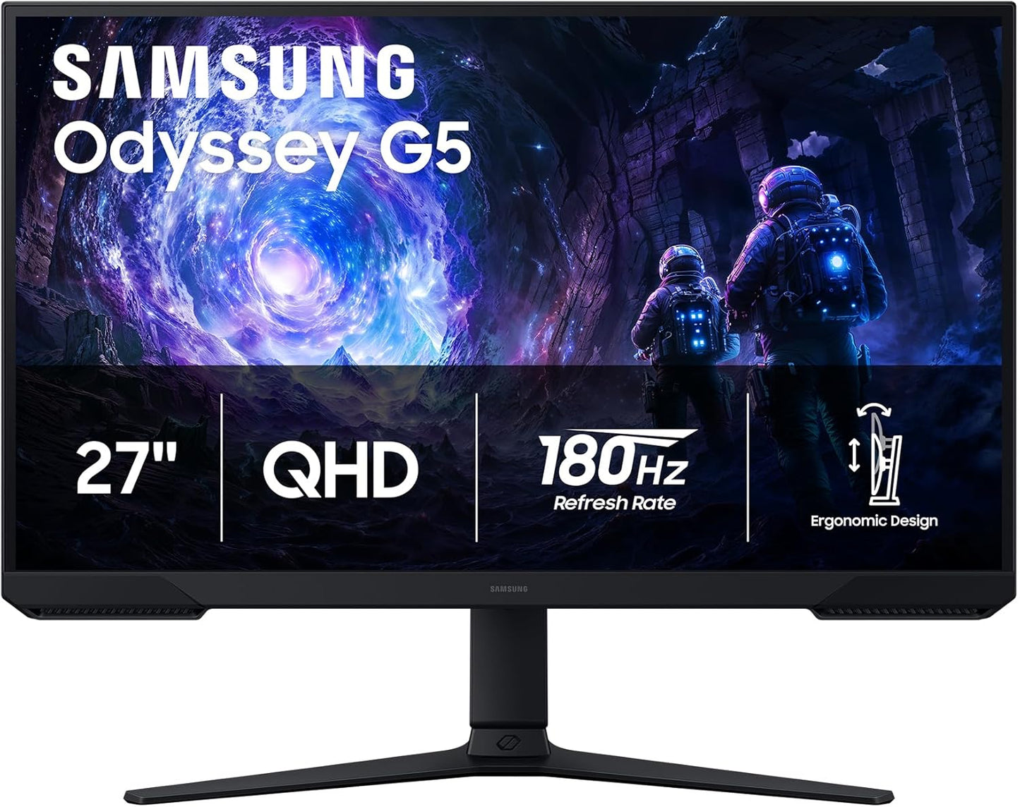 Samsung 27" Odyssey G5 (G51F) Series QHD (1440P) Gaming Monitor | 180Hz, 1ms, AMD FreeSync, HDR10, Height Adj Stand, Black Equalizer, Virtual Aim Point, Auto Source Switch+ (LS27FG512ENXZA)