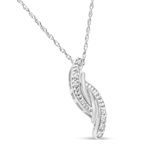 .925 Sterling Silver Diamond Accent Bypass Curve 18" Pendant Necklace (I-J Color, I3 Clarity) by Infinite Jewels