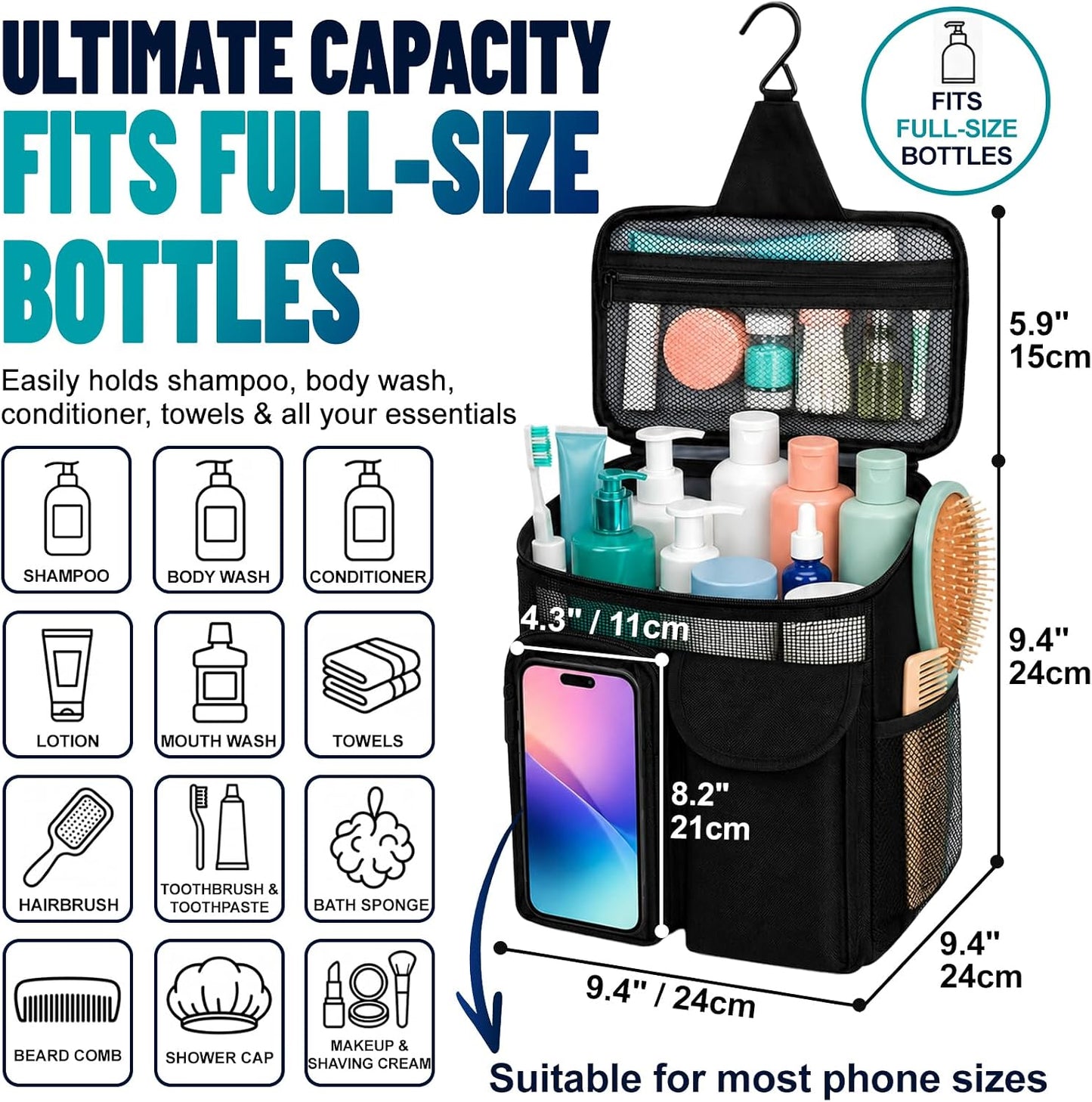 Dorm Room Essentials for Guys Girls, Quick Dry Mesh Shower Caddy Portable | Large Travel Toiletry Shower Bag for Full-Sized Bottles, Makeup Organizer for College Camping Cruise Ship, Women & Man Gifts