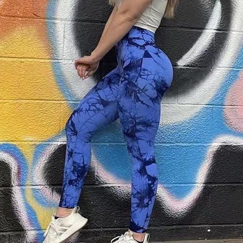 High Waist Tie-Dye Seamless Peach Yoga Tights
