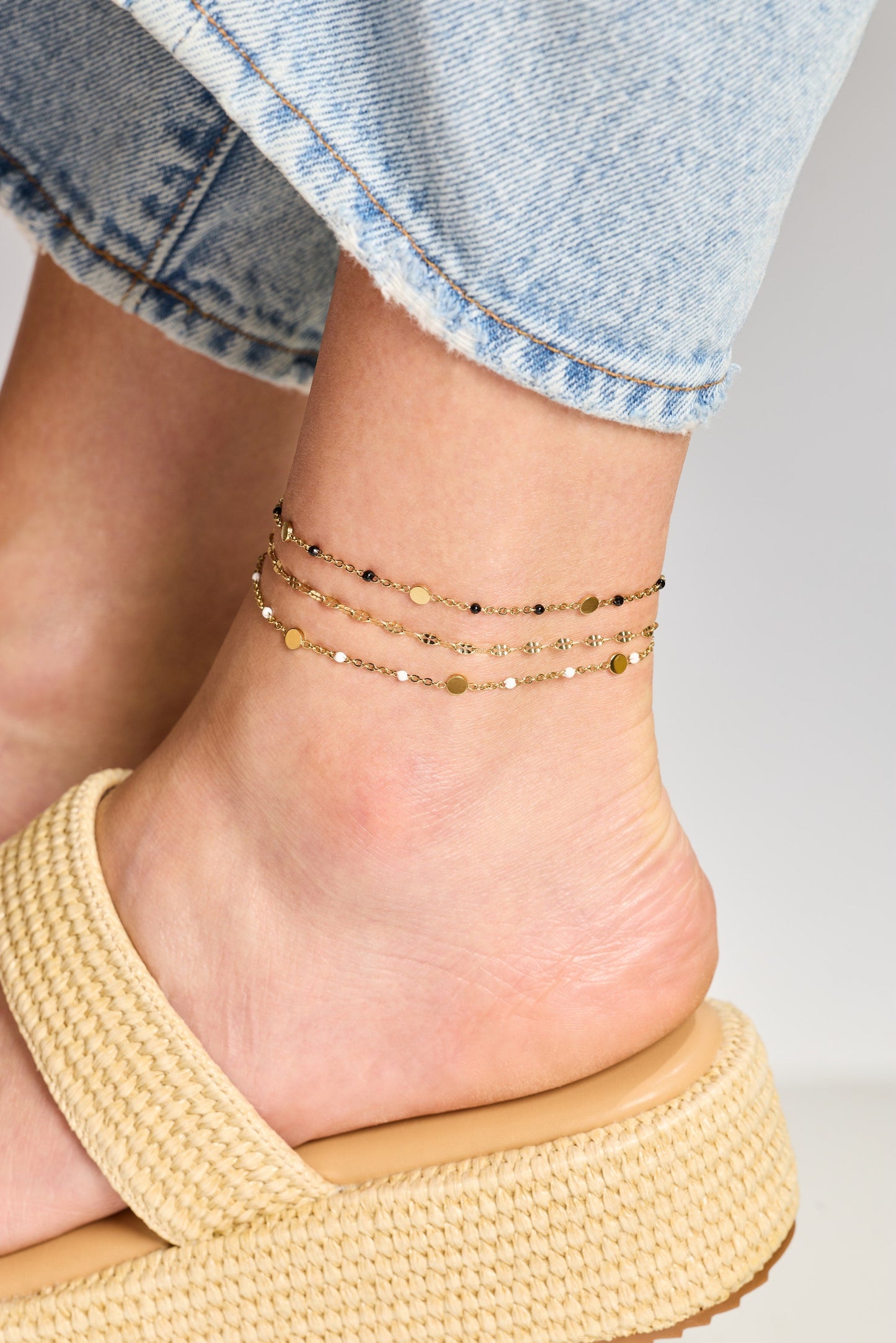 Black Enameled Chain Coin Station Anklet