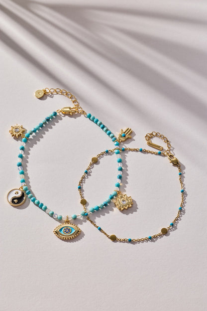 Turquoise Enameled Chain Coin Station Anklet