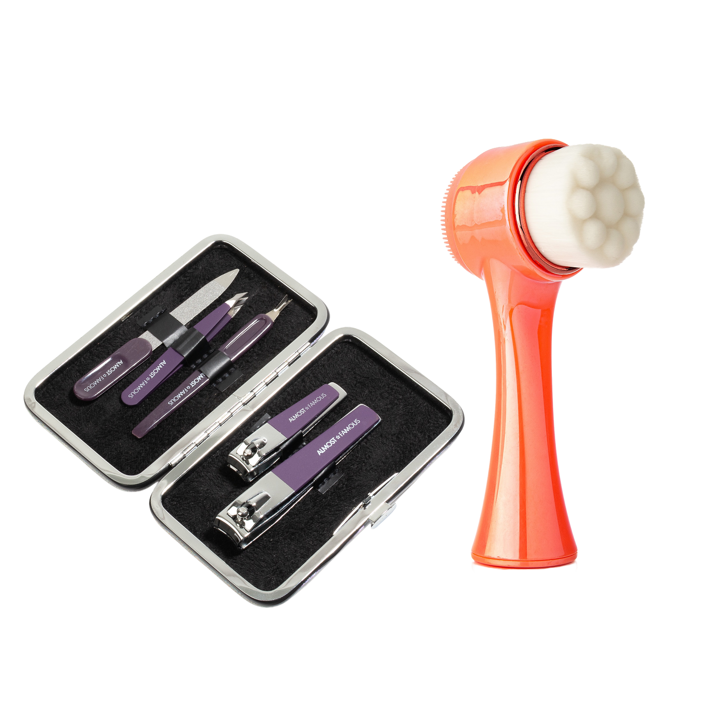 ALMOST FAMOUS "Cleanse & Groom" Self-Care Set | 5-Piece Manicure Kit + Facial Exfoliator Brush by Almost Famous