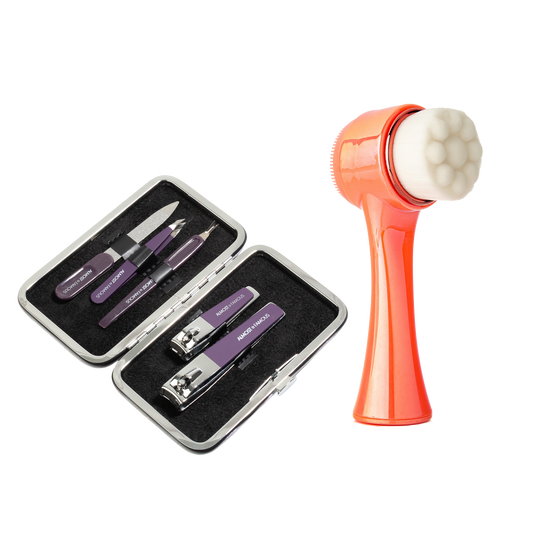 ALMOST FAMOUS "Cleanse & Groom" Self-Care Set | 5-Piece Manicure Kit + Facial Exfoliator Brush by Almost Famous