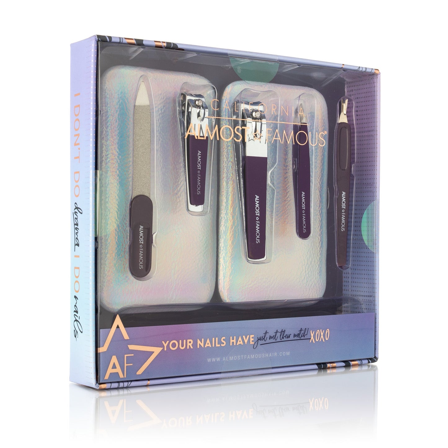ALMOST FAMOUS "Cleanse & Groom" Self-Care Set | 5-Piece Manicure Kit + Facial Exfoliator Brush