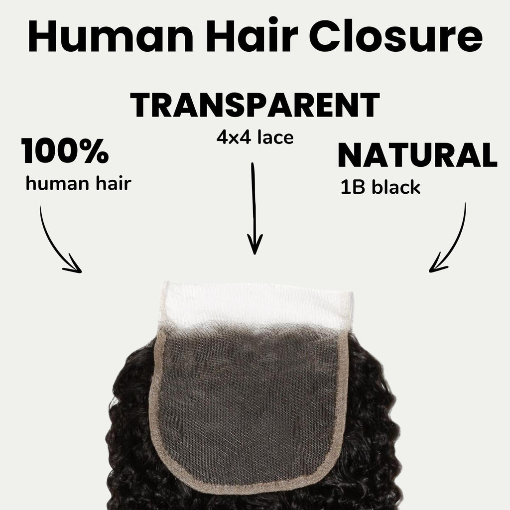 Afro Kinky Curly 4x4 Transparent Lace Human Hair Closure