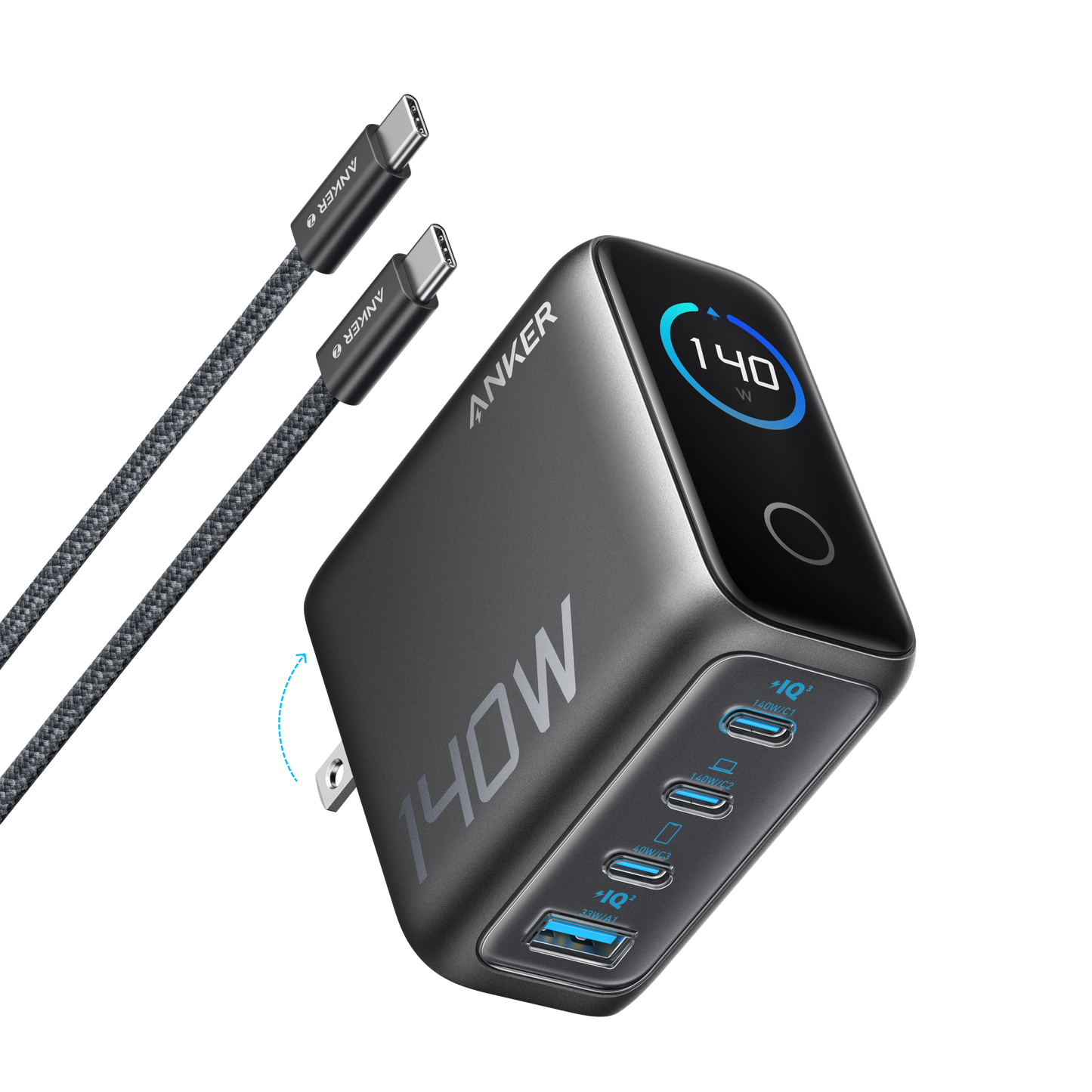 Anker Charger (140W, 4-Port, PD 3.1) with USB-C Cable by Anker