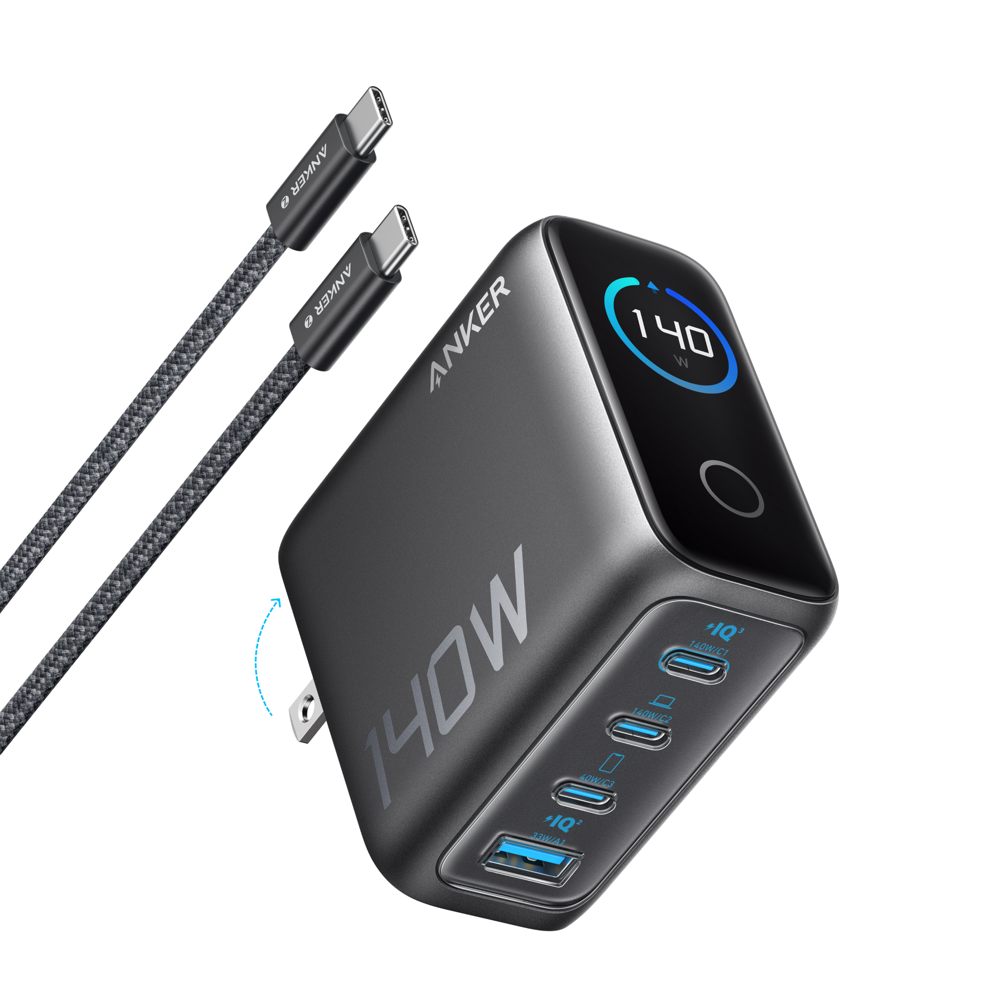 Anker Charger (140W, 4-Port, PD 3.1) with USB-C Cable by Anker
