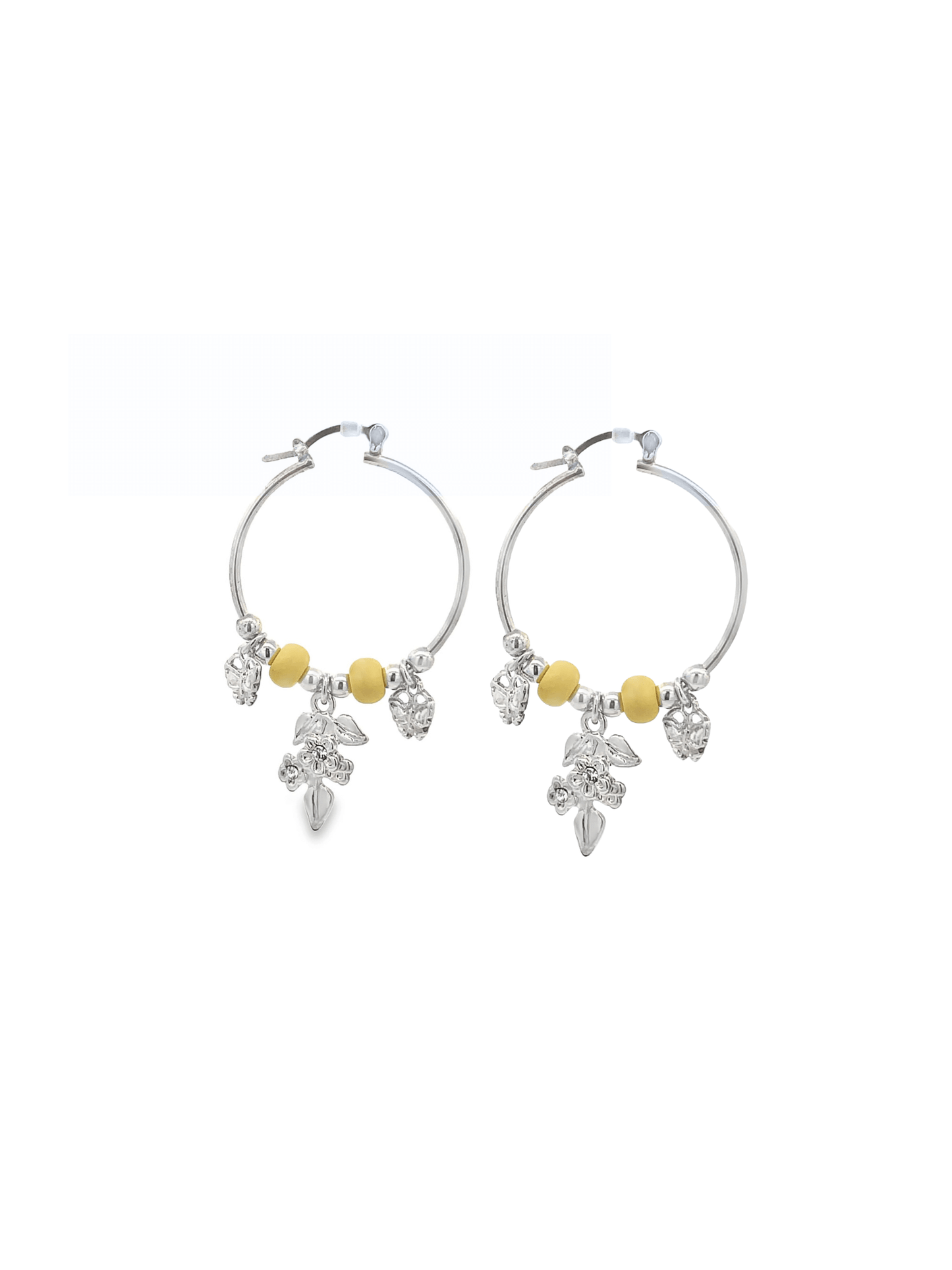 Rhodium Mistletoe Charm Hoops by MIA Jewelry