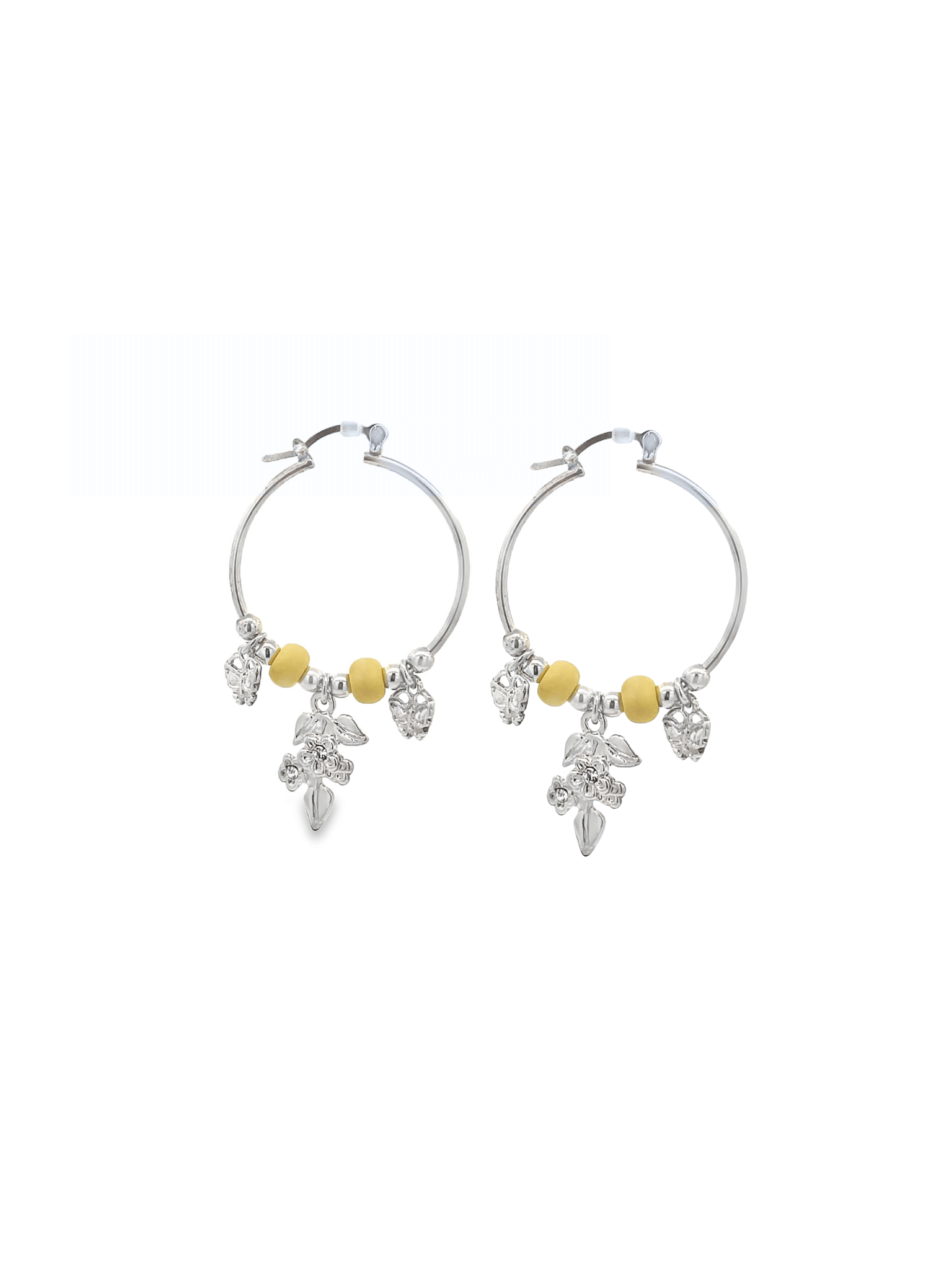Rhodium Mistletoe Charm Hoops by MIA Jewelry