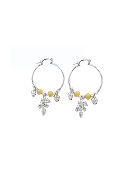 Rhodium Mistletoe Charm Hoops by MIA Jewelry