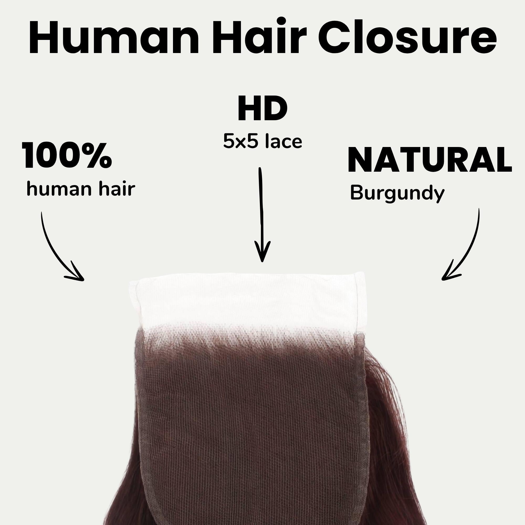 Burgundy Body Wave 5x5 HD Lace Human Hair Closure