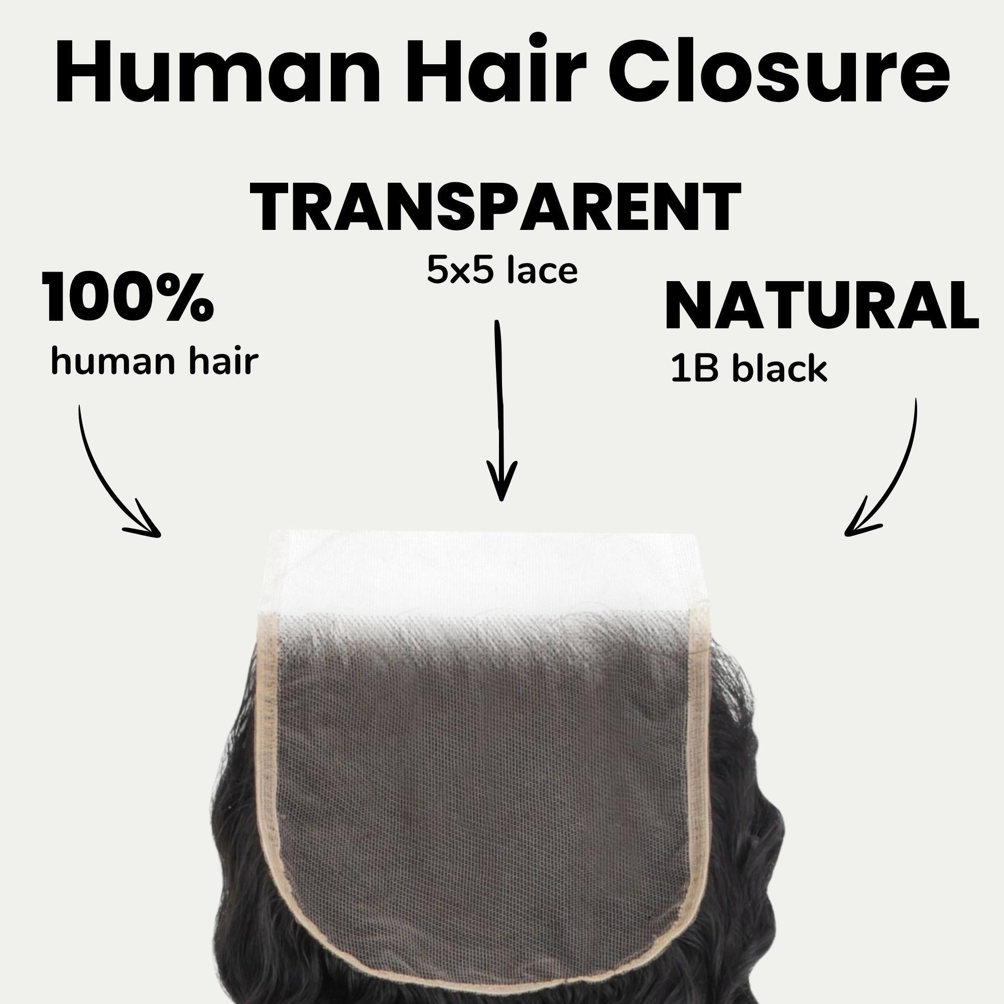 Deep Wave 5x5 Transparent Lace Human Hair Closure