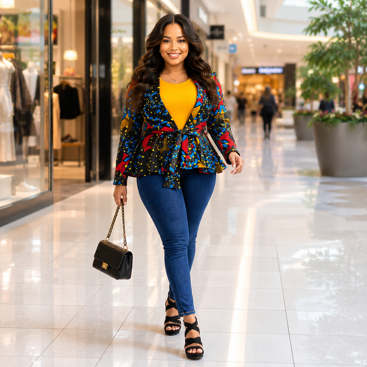 Duma Mbili African Print  Long Sleeved Peplum Blouse