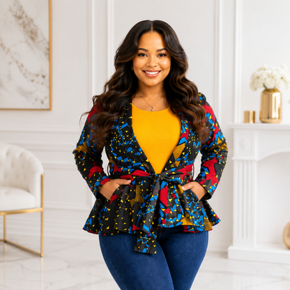 Duma Mbili African Print  Long Sleeved Peplum Blouse