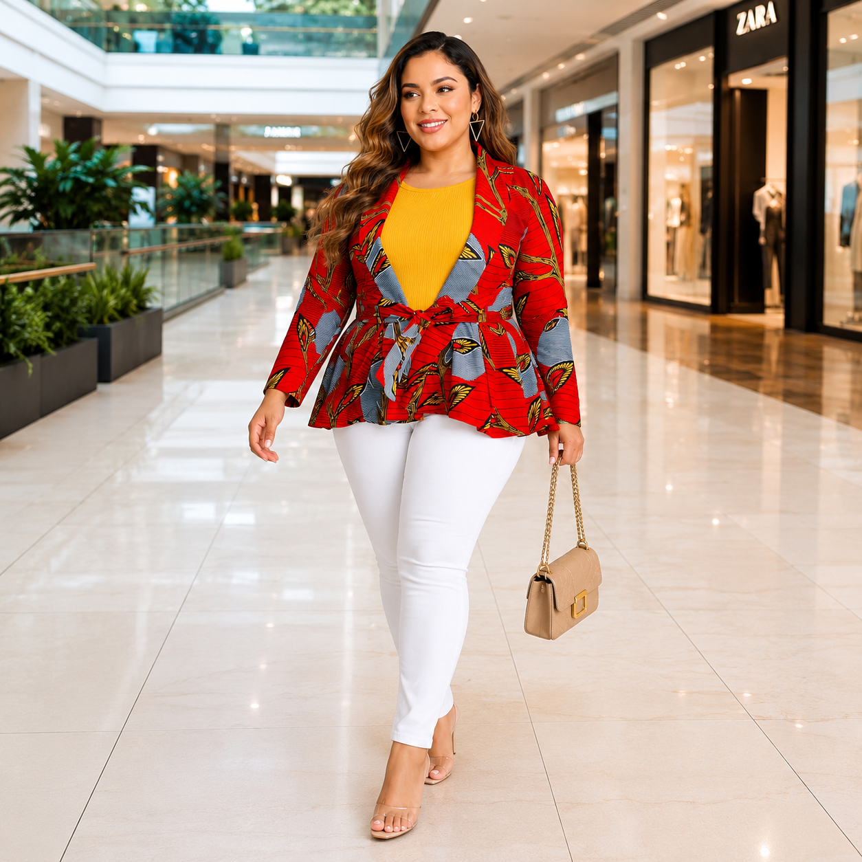 Duma Mbili African Print  Long Sleeved Peplum Red Blouse
