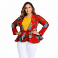 Duma Mbili African Print  Long Sleeved Peplum Red Blouse