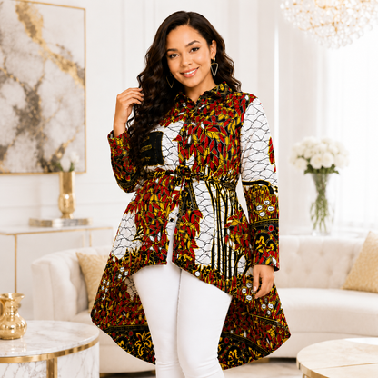 Duma Mbili Kente African Print High Low Button up Shirt