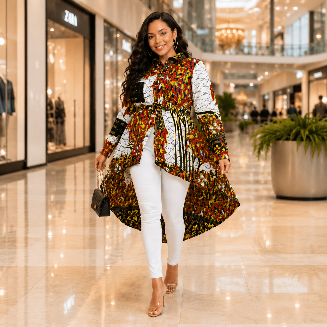 Duma Mbili Kente African Print High Low Button up Shirt