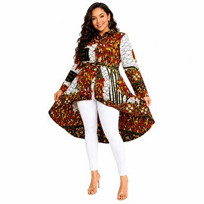 Duma Mbili Kente African Print High Low Button up Shirt