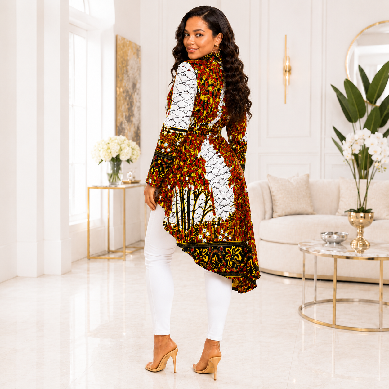 Duma Mbili Kente African Print High Low Button up Shirt