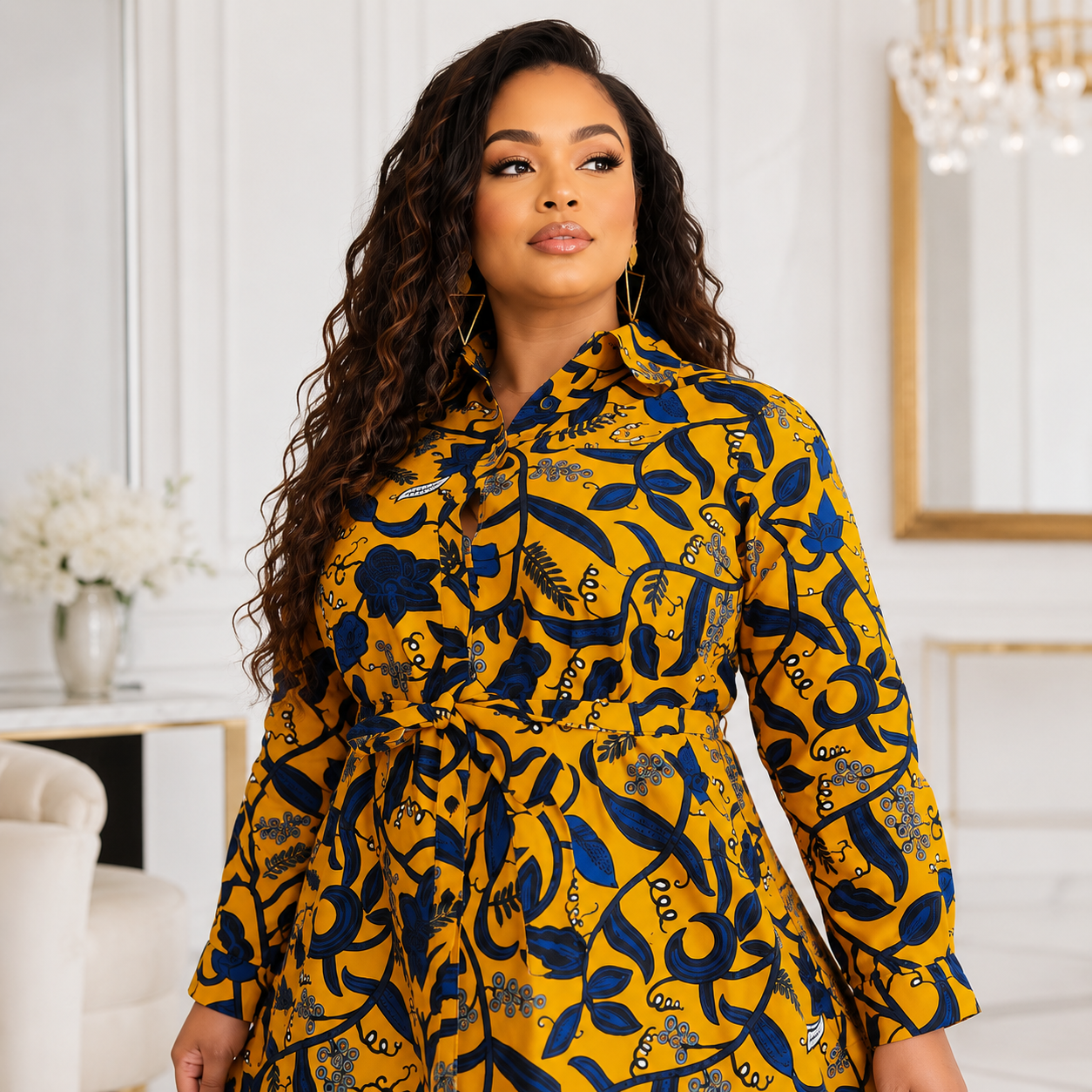 Duma Mbili Kente African Print High Low Button up Shirt