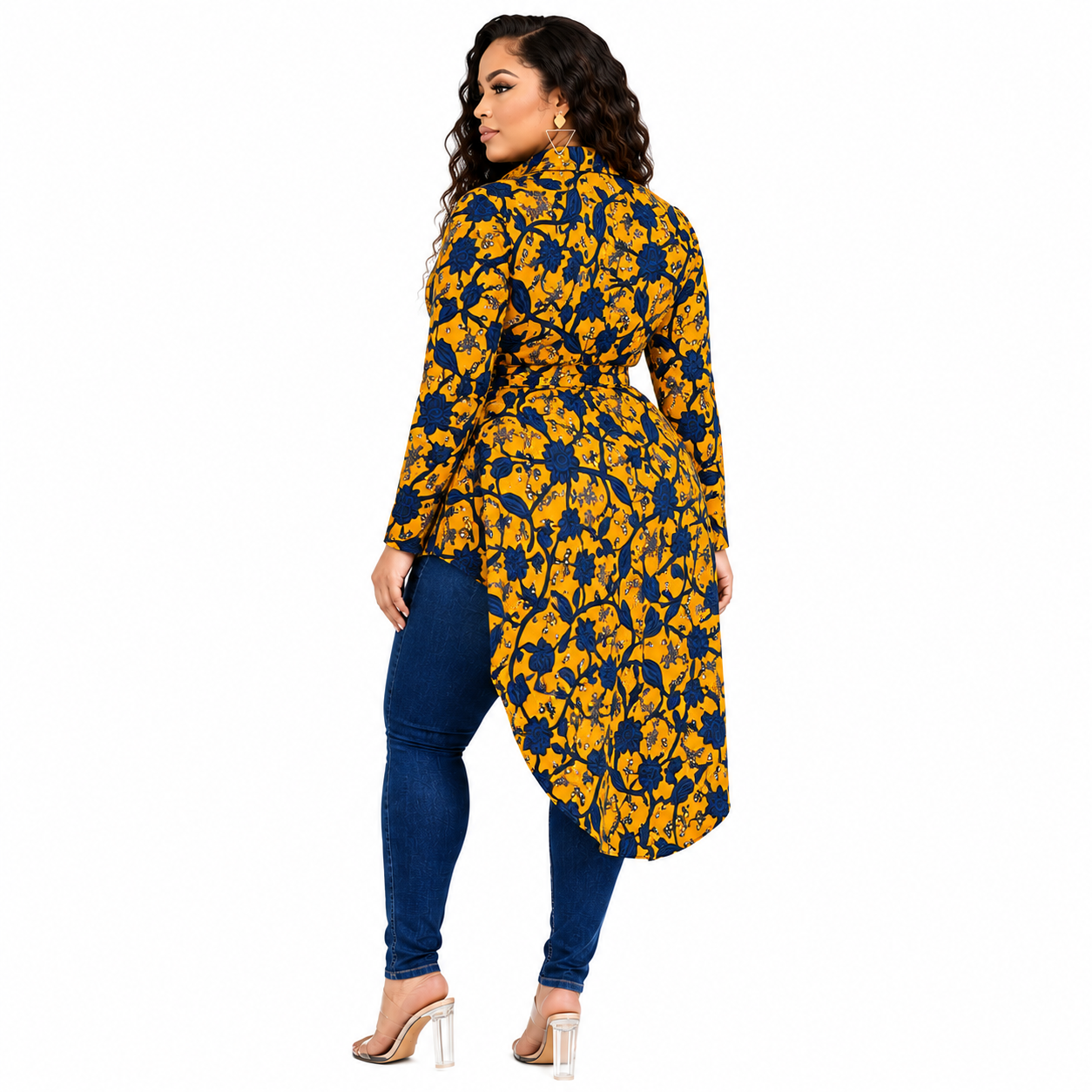 Duma Mbili Kente African Print High Low Button up Shirt