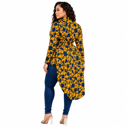 Duma Mbili Kente African Print High Low Button up Shirt