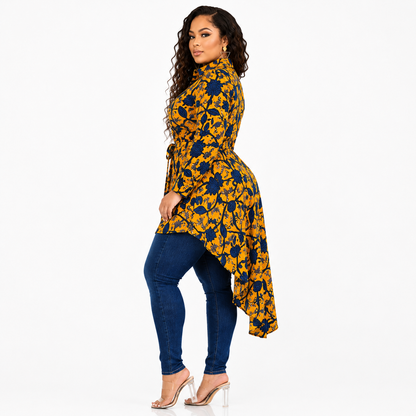Duma Mbili Kente African Print High Low Button up Shirt