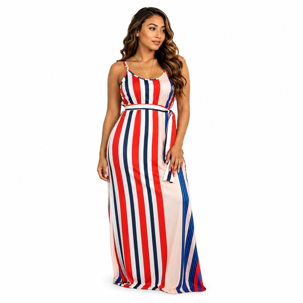 Duma Mbili Two-Piece Summer Striped Sleeveless  Maxi Dress