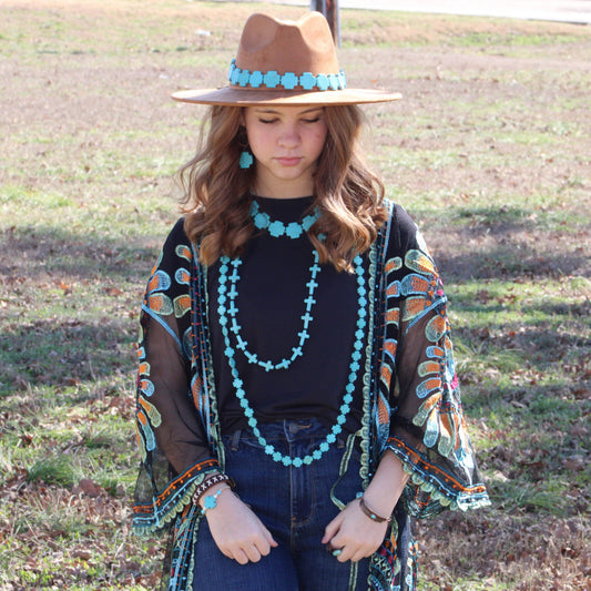 **Long Turquoise Beaded Cross Necklace 258L by The Jewelry Junkie