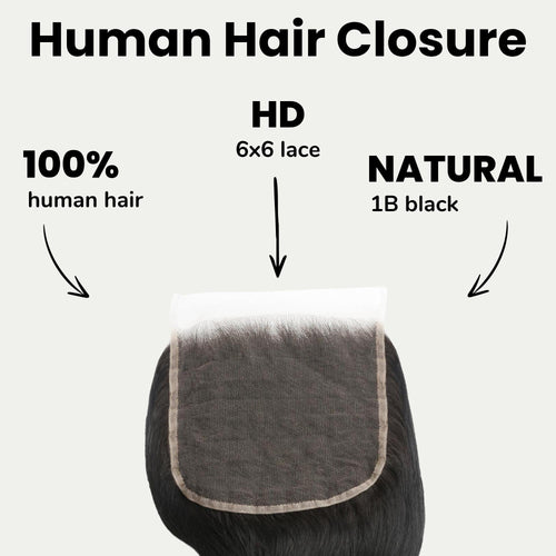 Jet Black Body Wave 6x6 HD Lace Human Hair Closure