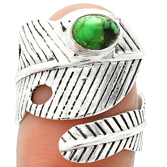 Adjustable Feather Green Matrix Turquoise Ring size-7.5 R-1473 SDR237031 by DESIRE GEM