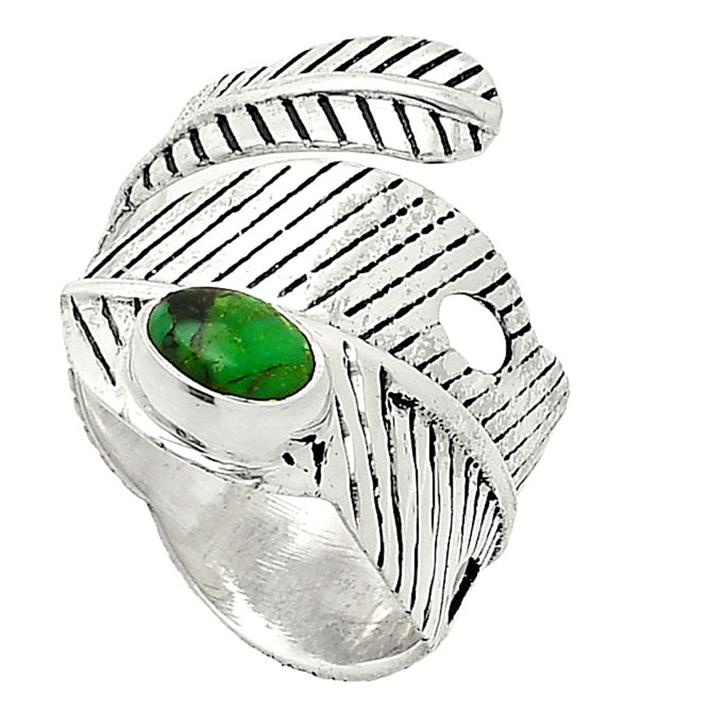Adjustable Feather Green Matrix Turquoise Ring size-7.5 R-1473 SDR237031