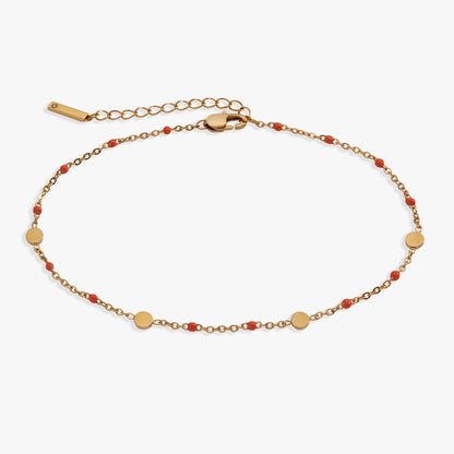 Coral Enameled Chain Coin Station Anklet