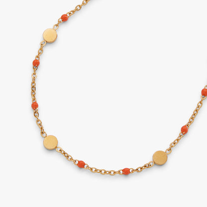 Coral Enameled Chain Coin Station Anklet