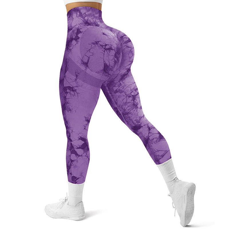 High Waist Tie-Dye Seamless Peach Yoga Tights