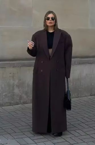 Elegant Lapel Double Breasted-pocket Wool-like Coat by Cosmic Kollections