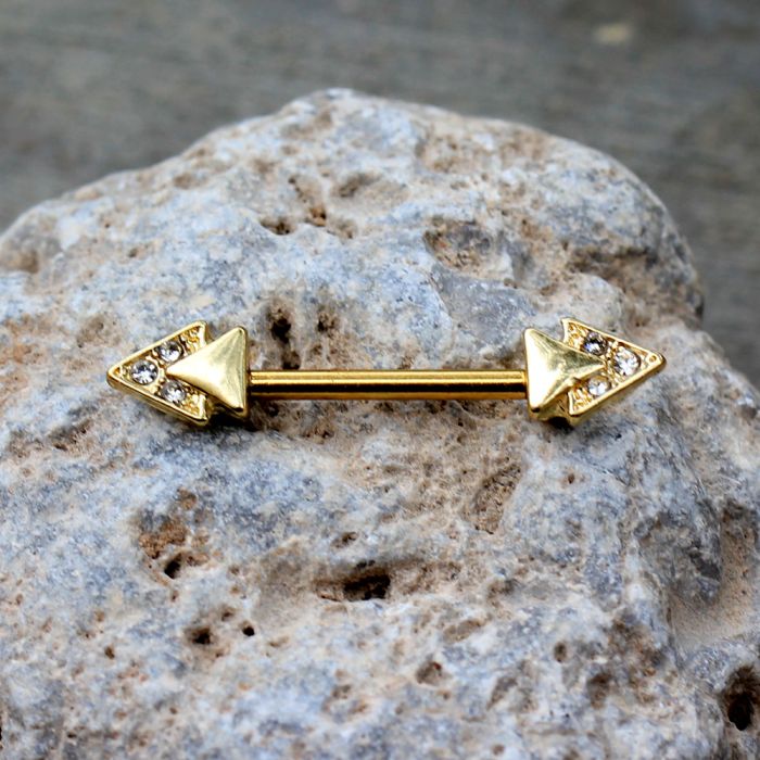 Gold Jeweled Double Triangle Nipple Bar by Fashion Hut Jewelry