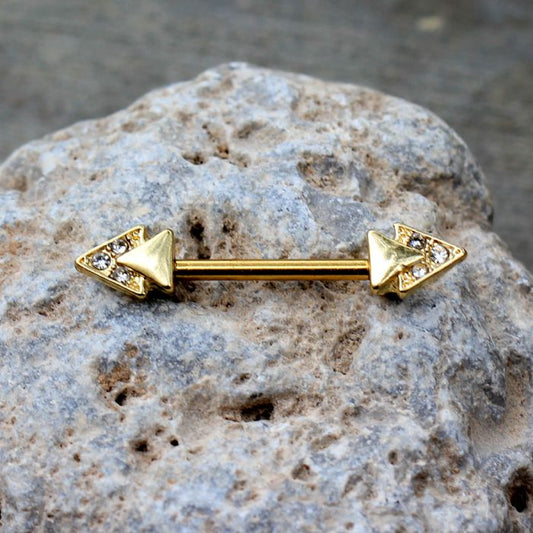 Gold Jeweled Double Triangle Nipple Bar by Fashion Hut Jewelry