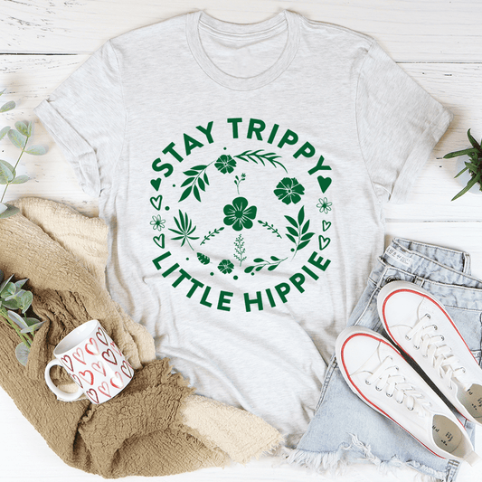Stay Trippy Little Hippie Floral Peace Sign Tee by MerchMallow