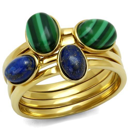 TK2905 - IP Gold(Ion Plating) Stainless Steel Ring with Synthetic MALACHITE in Emerald by Alamode